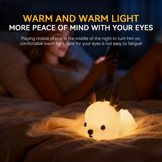 Dasher the Deer Nattlampa - Dimbar LED-Lampa i Mjuk Silikon